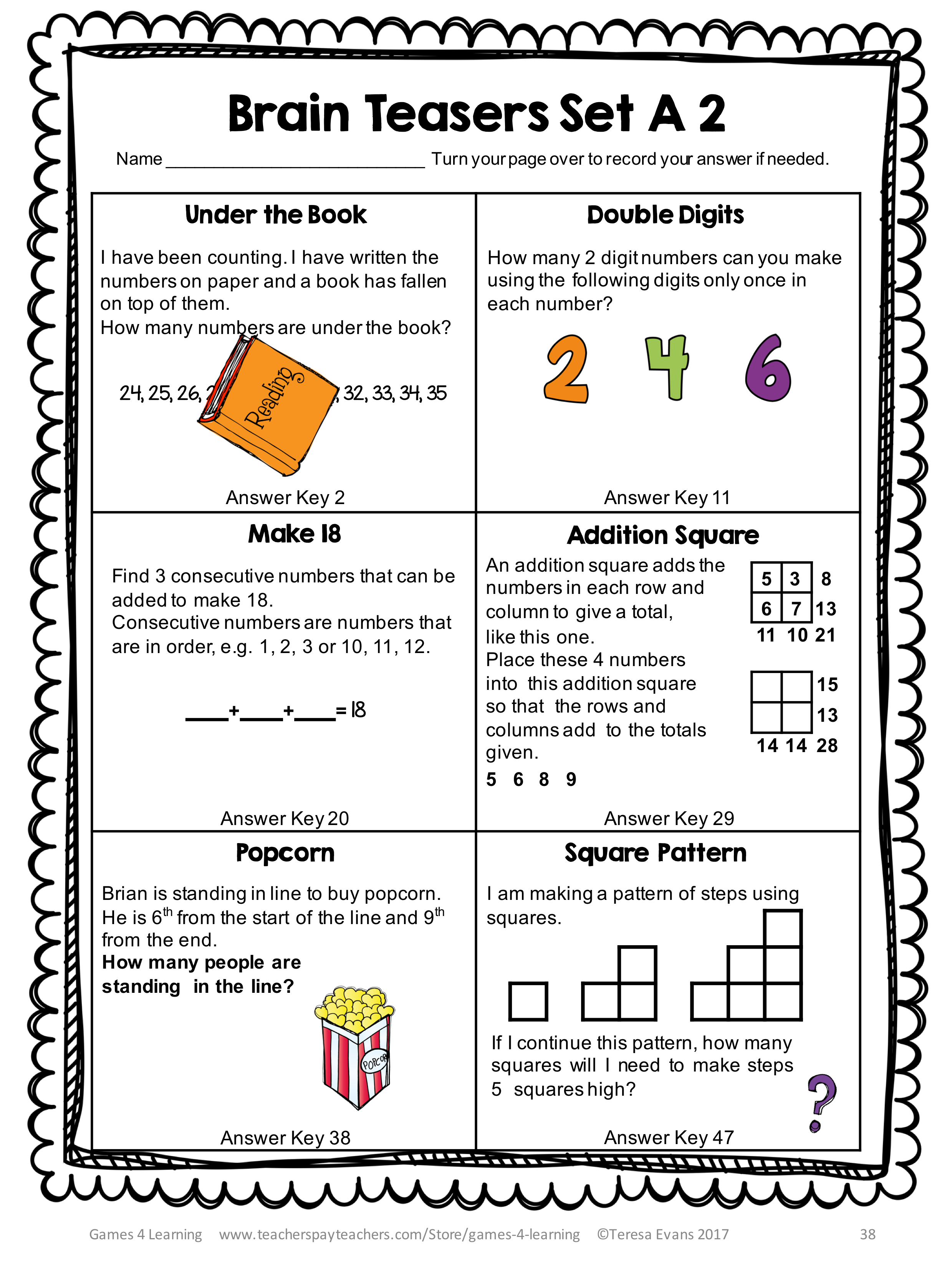 7th Grade Math Brain Teasers