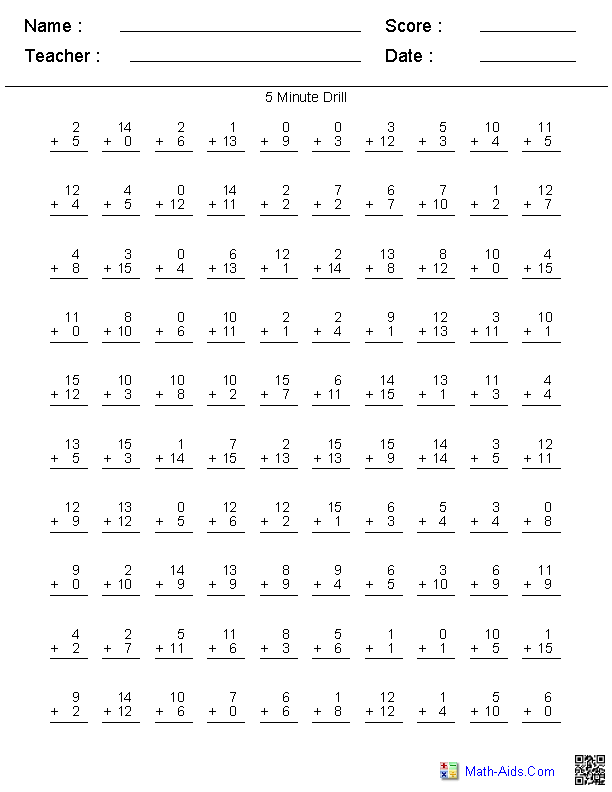 Addition Worksheets Dynamically Created Addition Worksheets