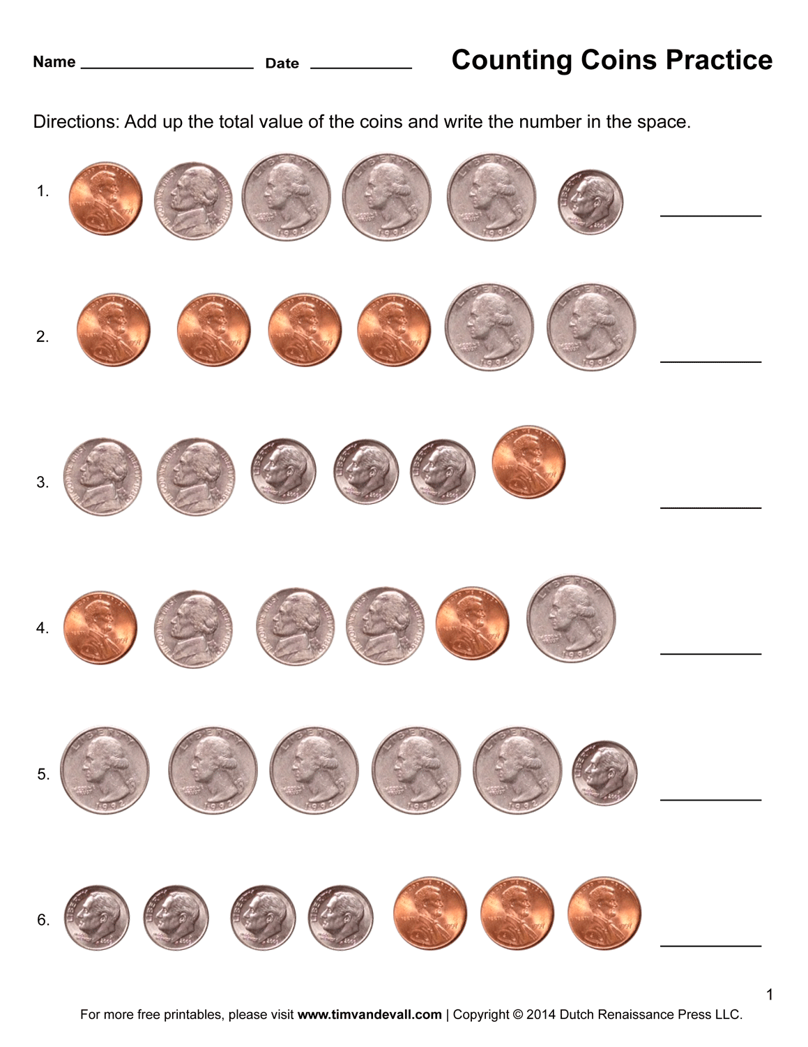 Counting Coins Worksheets Tim S Printables Counting coins worksheets Tim s Printables