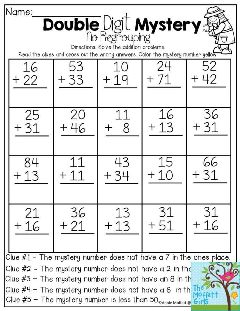 Double Digit Mystery Solve The Addition Problems Then Use The Clues 