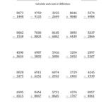 1st Grade Math Worksheets Eog Addition And Subtraction Four Numbers