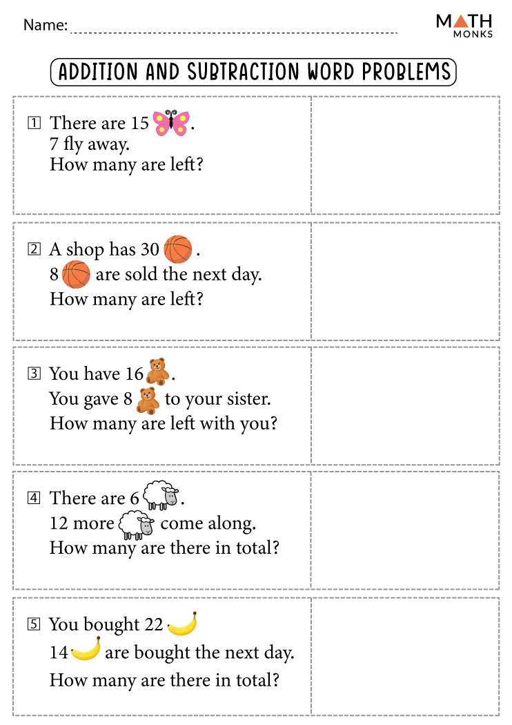 Addition And Subtraction Word Problems Worksheets With Answer Key Addition And Subtraction Word Problems Worksheets With Answer Key