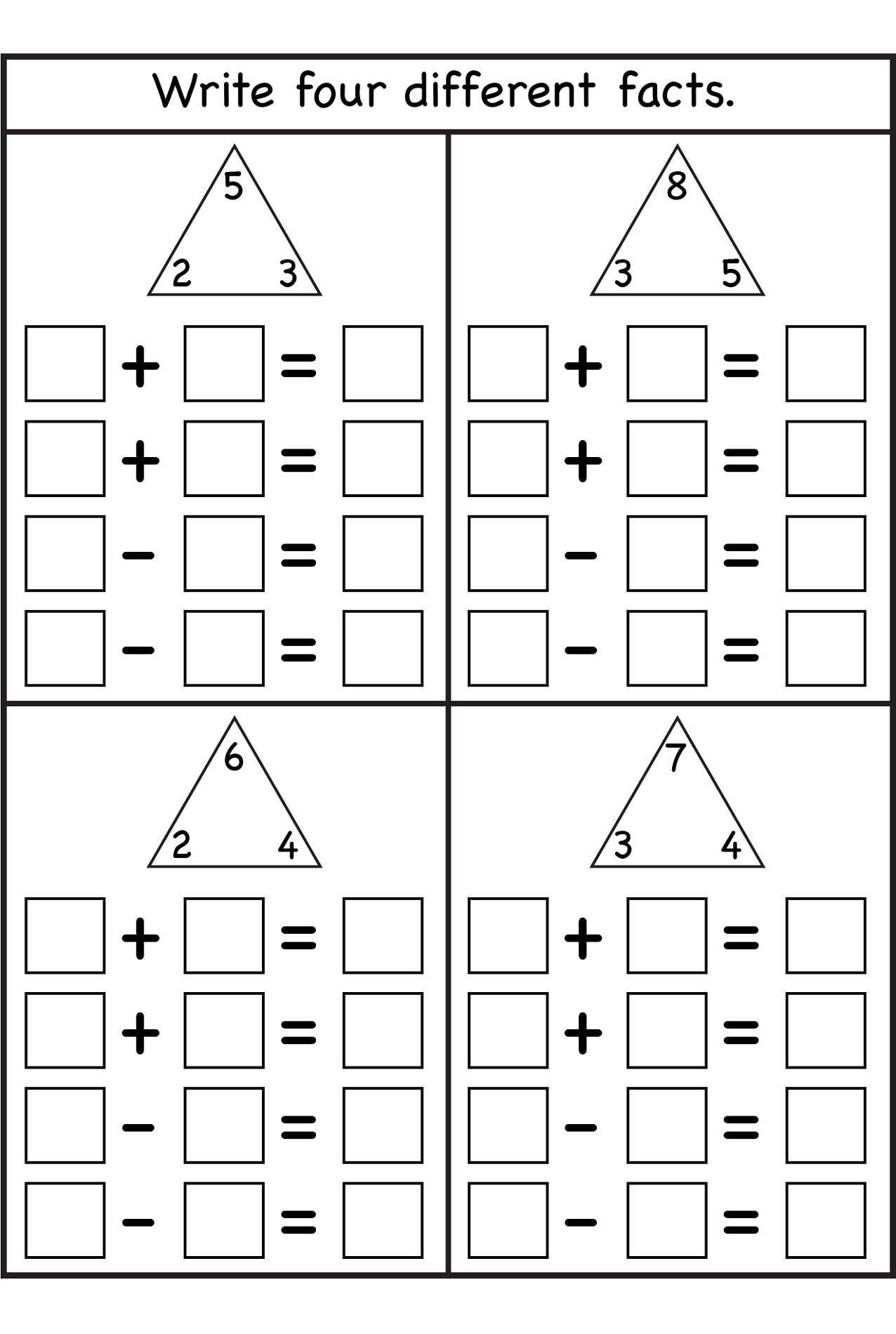 Blank Fact Family Worksheets Activity Shelter Fact Family Worksheet