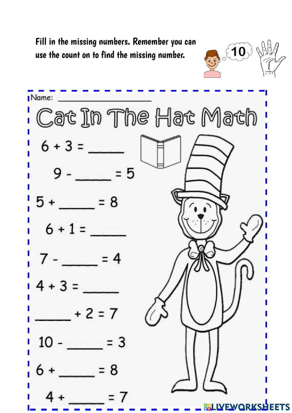 Cat In The Hat Math Missing Numbers Worksheet Cat In The Hat Math Missing Numbers Worksheet