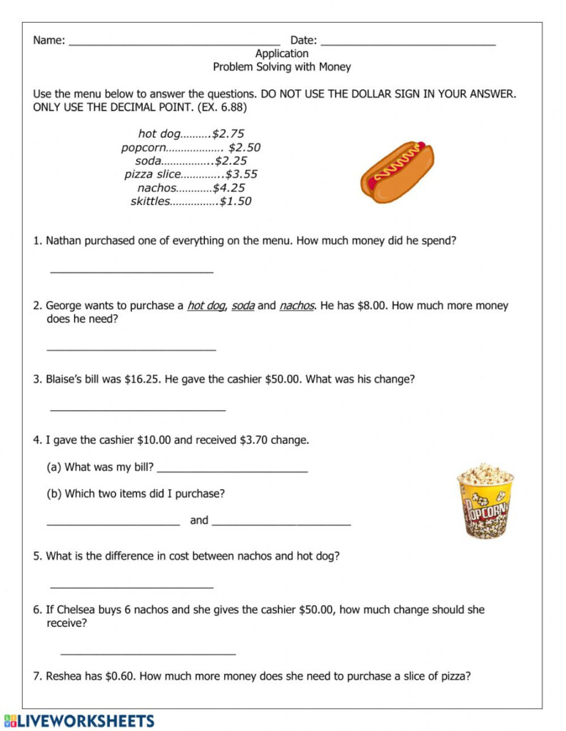 Ejercicio De Money Word Problems