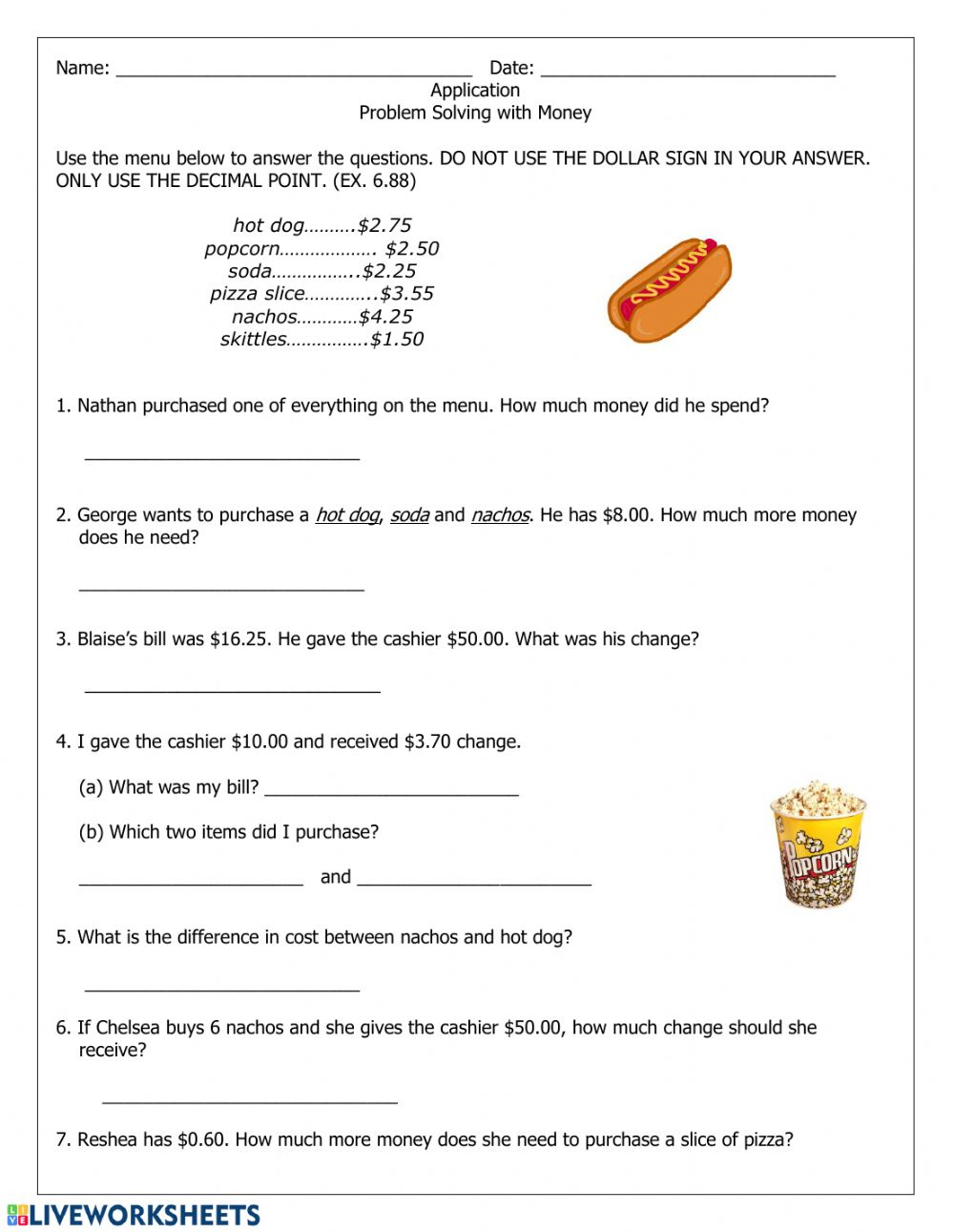 Ejercicio De Money Word Problems Ejercicio De Money Word Problems