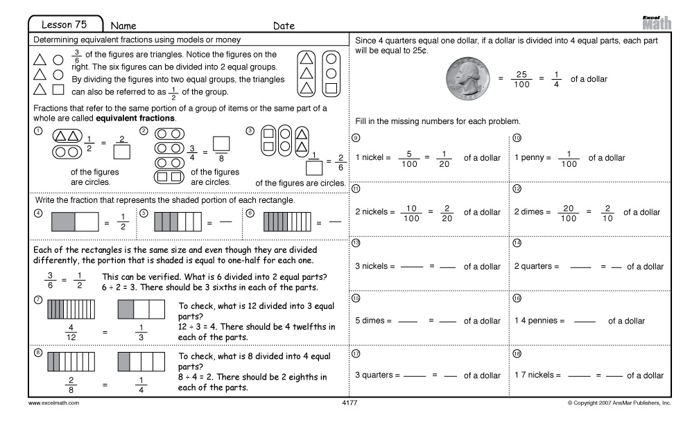 Excel Math Recognizing Equivalent Representations Of Fractions Excel Math Recognizing Equivalent Representations Of Fractions