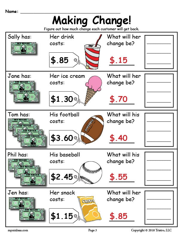 Exchanging Money With Pictures Second Grade Math Worksheets Free
