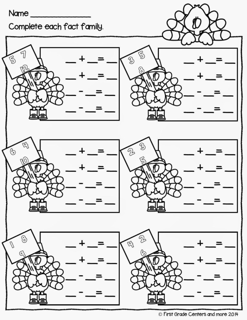 First Grade Centers And More Thanksgiving Week Fact Family Worksheet 