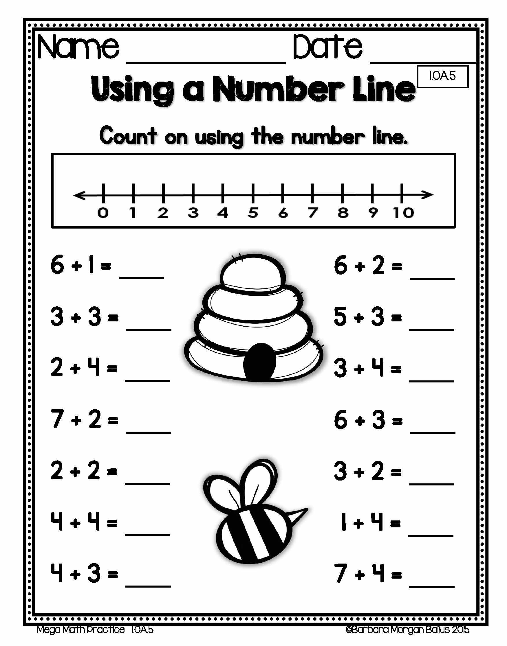 First Grade Math Using A Number Line Practice Common Core Standard 1