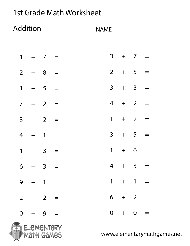 First Grade Simple Addition Worksheet First Grade Simple Addition Worksheet