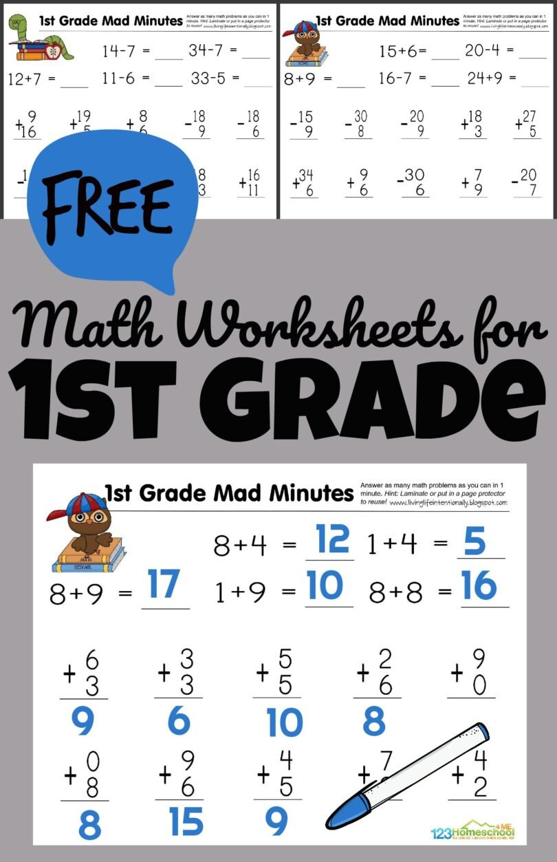 FREE 1st Grade Printable Math Worksheets First Grade Mad Minutes FREE 1st Grade Printable Math Worksheets First Grade Mad Minutes