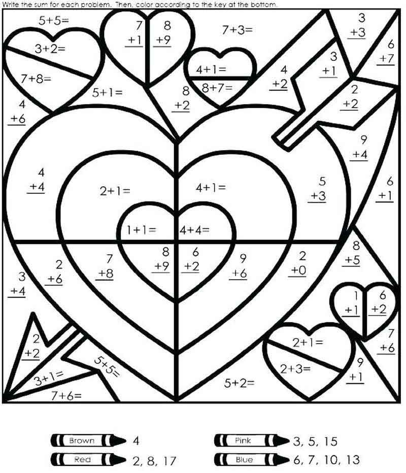 Math Addition Color By Number Math Valentines Valentines School