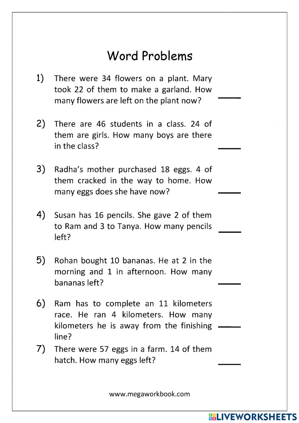 Problem Solve Maths Grade 1 Worksheet Problem Solve Maths Grade 1 Worksheet