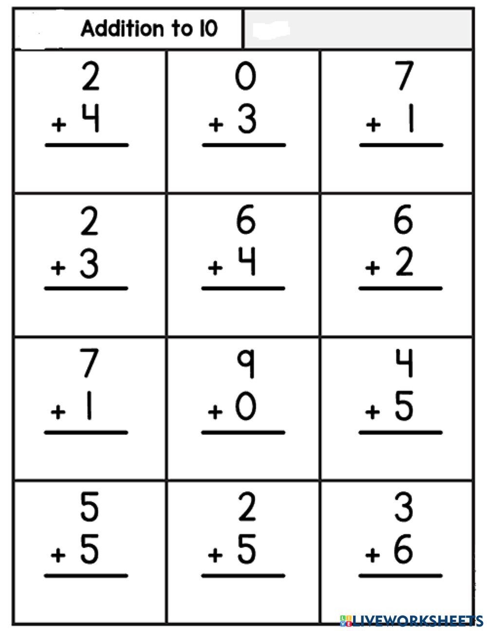 Single Digit Addition Worksheet For 1st
