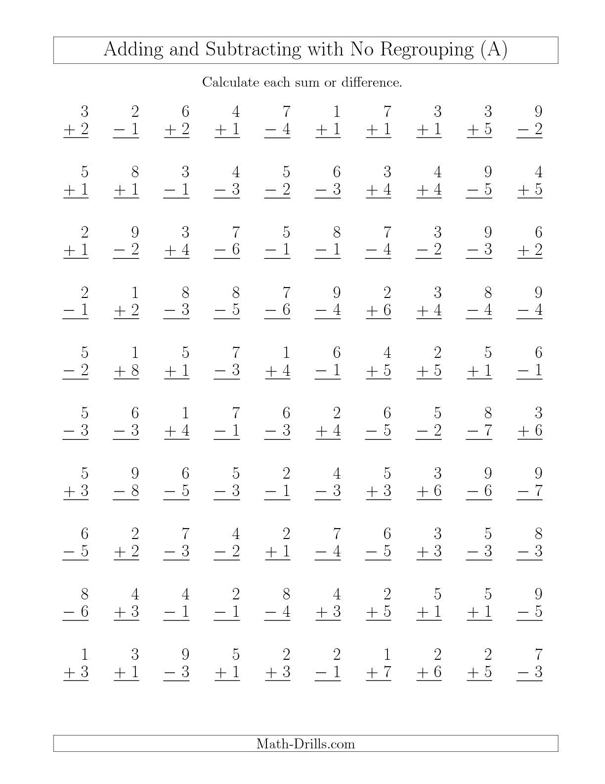 The Mixed Addition And Subtraction Of Single Digit Numbers With No The Mixed Addition And Subtraction Of Single Digit Numbers With No