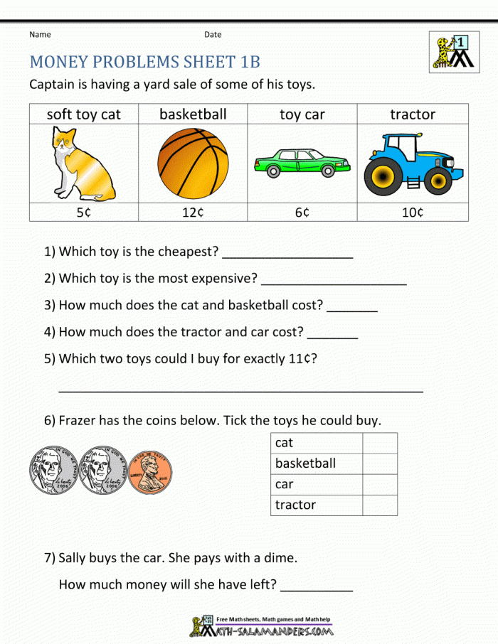 Understanding Word Problems Money Worksheets 99Worksheets