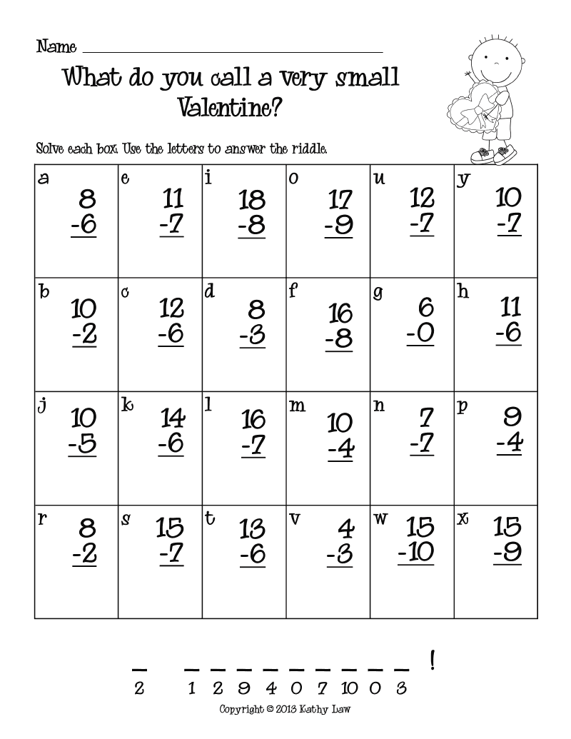 Valentine Riddle Subtraction First Grade Math Worksheets 1st Grade Valentine Riddle Subtraction First Grade Math Worksheets 1st Grade