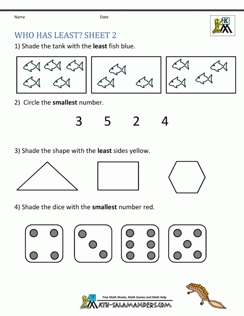 Kindergarten Math Problems Worksheets