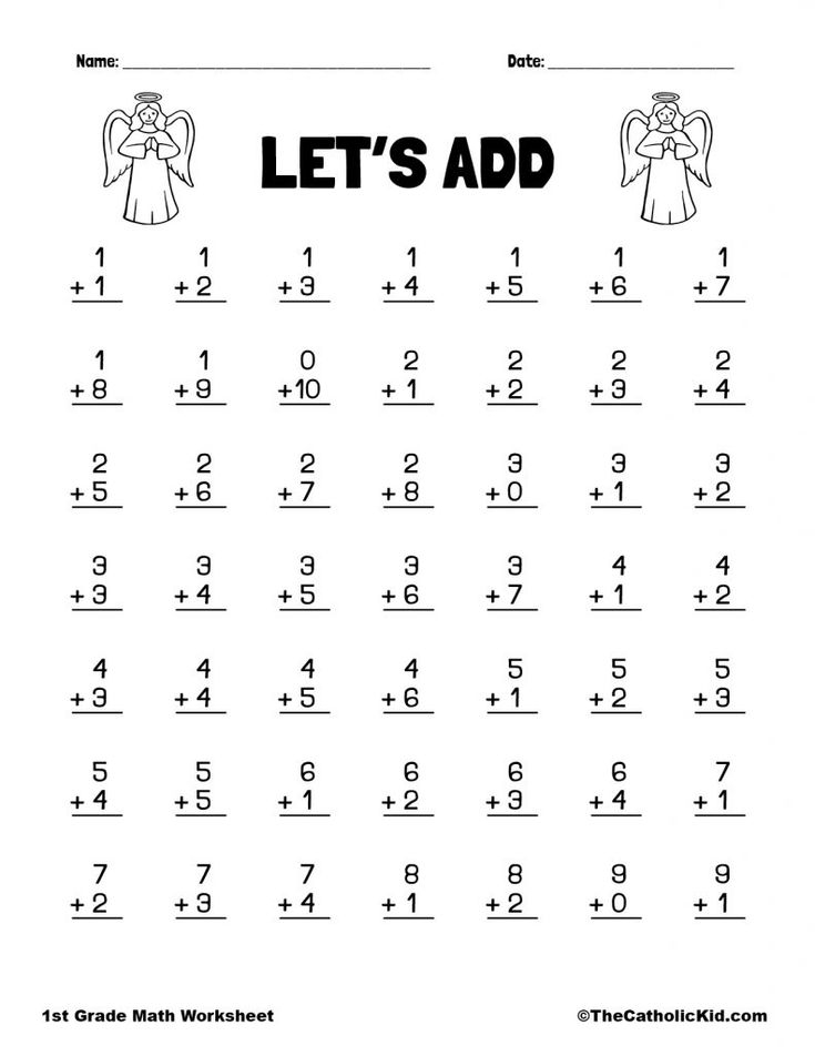 Let s Add 1st Grade Math Angel Worksheet Catholic Themed Addition