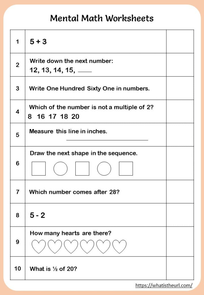 Printable Mental Math Worksheets For 1st Grade